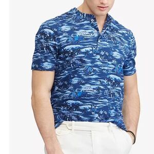 POLO RALPH LAUREN Tee Shirt Men Large Henley Featherweight Mesh Hawaii Hula Girl